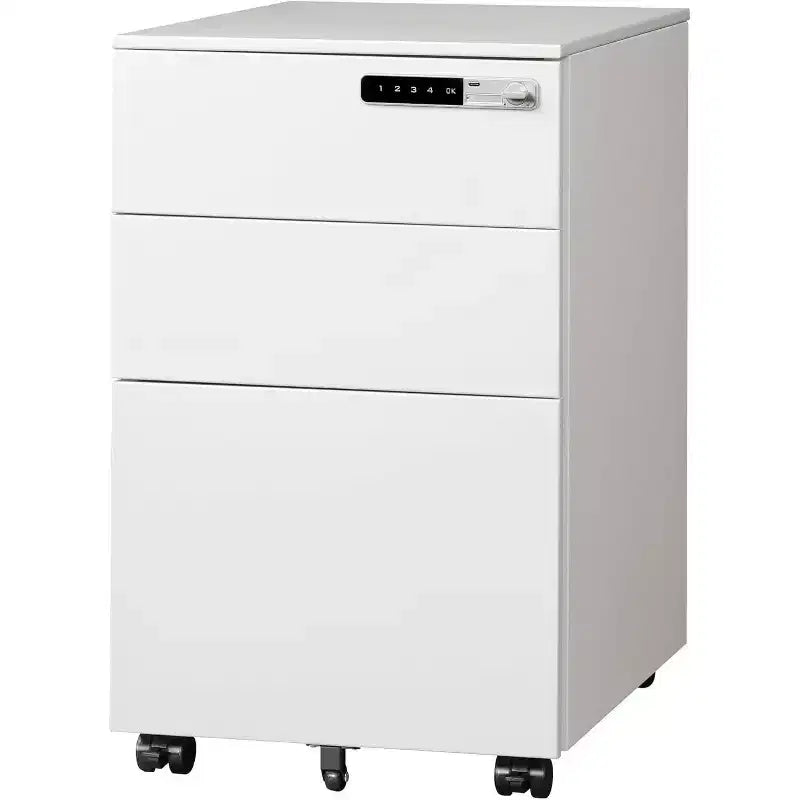 Caisson de bureau mobile à 3 tiroirs avec serrure intelligente, en acier pré-assemblé à placer sous le bureau