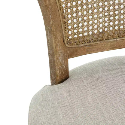 Tabouret de bar GDFStudio Wracy en bois d'hévéa, dossier en rotin, garni de tissu, repose-pieds, marron clair
