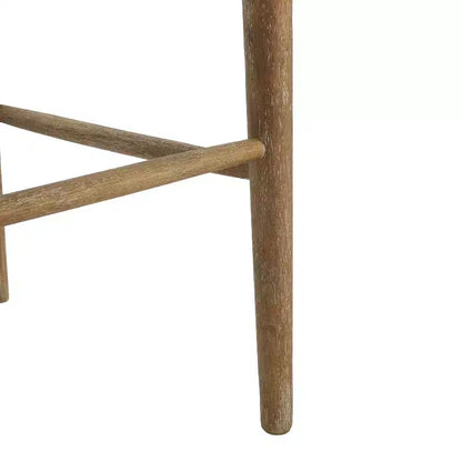 Tabouret de bar GDFStudio Wracy en bois d'hévéa, dossier en rotin, garni de tissu, repose-pieds, marron clair