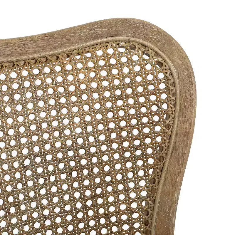 Tabouret de bar GDFStudio Wracy en bois d'hévéa, dossier en rotin, garni de tissu, repose-pieds, marron clair