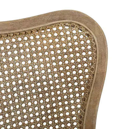 Tabouret de bar GDFStudio Wracy en bois d'hévéa, dossier en rotin, garni de tissu, repose-pieds, marron clair