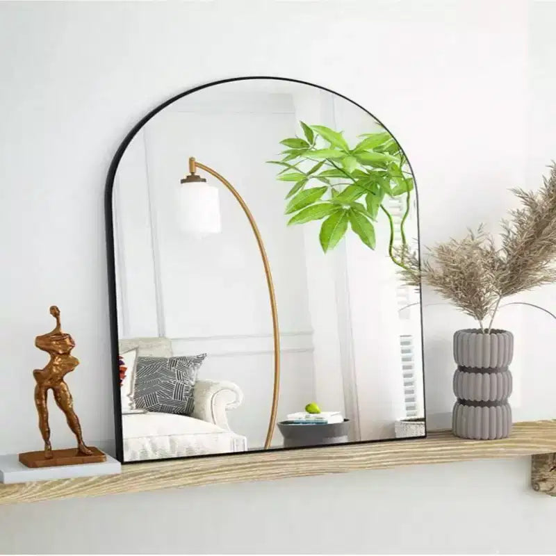 Miroir de cheminée arqué 26 x 38, Noir/Doré-HOMLUX : Cadre en métal, fixation murale, décor moderne