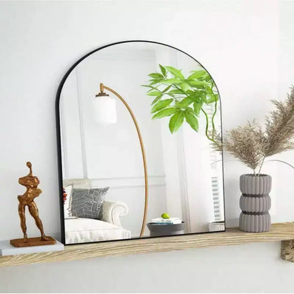 Miroir de cheminée arqué 26 x 38, Noir/Doré-HOMLUX : Cadre en métal, fixation murale, décor moderne