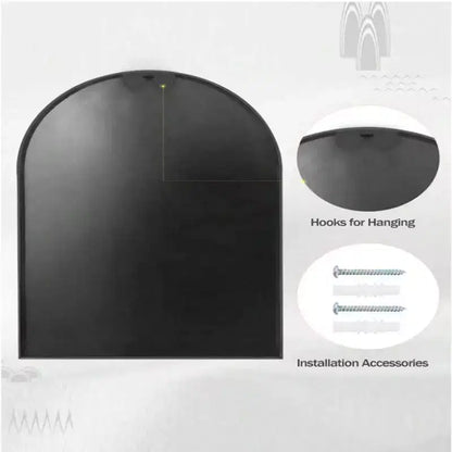 Miroir de cheminée arqué 26 x 38, Noir/Doré-HOMLUX : Cadre en métal, fixation murale, décor moderne