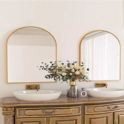 Miroir de cheminée arqué 26 x 38, Noir/Doré-HOMLUX : Cadre en métal, fixation murale, décor moderne