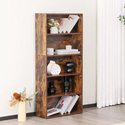 Sweetcrispy Étagère à Livres Industrielle à 5 Niveaux - Grande Bibliothèque Ouverte Autoportante de 135 cm