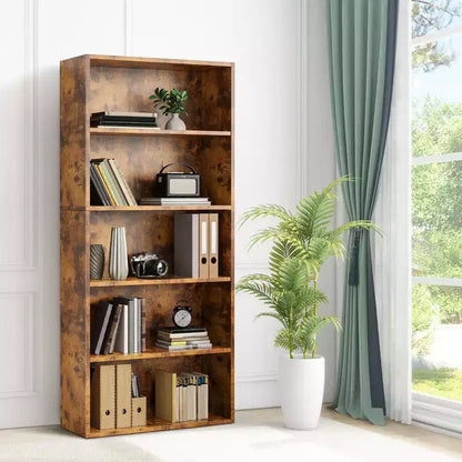 Sweetcrispy Étagère à Livres Industrielle à 5 Niveaux - Grande Bibliothèque Ouverte Autoportante de 135 cm
