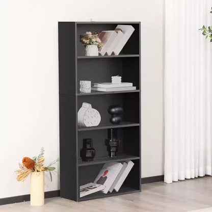 Sweetcrispy Étagère à Livres Industrielle à 5 Niveaux - Grande Bibliothèque Ouverte Autoportante de 135 cm