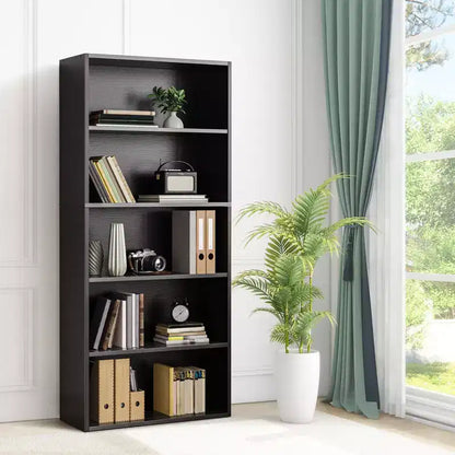 Sweetcrispy Étagère à Livres Industrielle à 5 Niveaux - Grande Bibliothèque Ouverte Autoportante de 135 cm