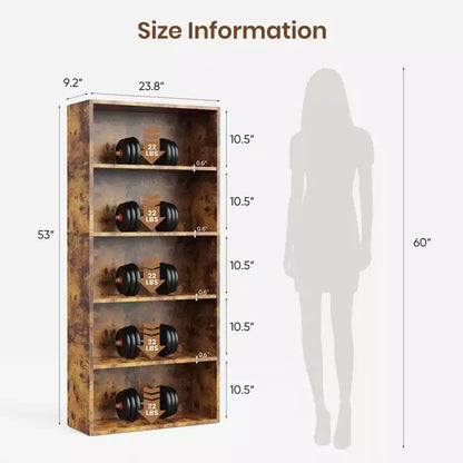 Sweetcrispy Étagère à Livres Industrielle à 5 Niveaux - Grande Bibliothèque Ouverte Autoportante de 135 cm