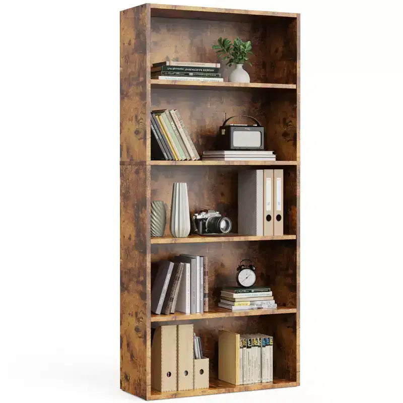 Sweetcrispy Étagère à Livres Industrielle à 5 Niveaux - Grande Bibliothèque Ouverte Autoportante de 135 cm