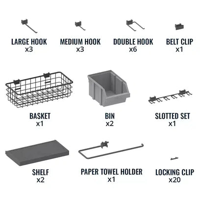 StoreYourBoard Panneau perforé impeccable 51 x 32 | 20 accessoires