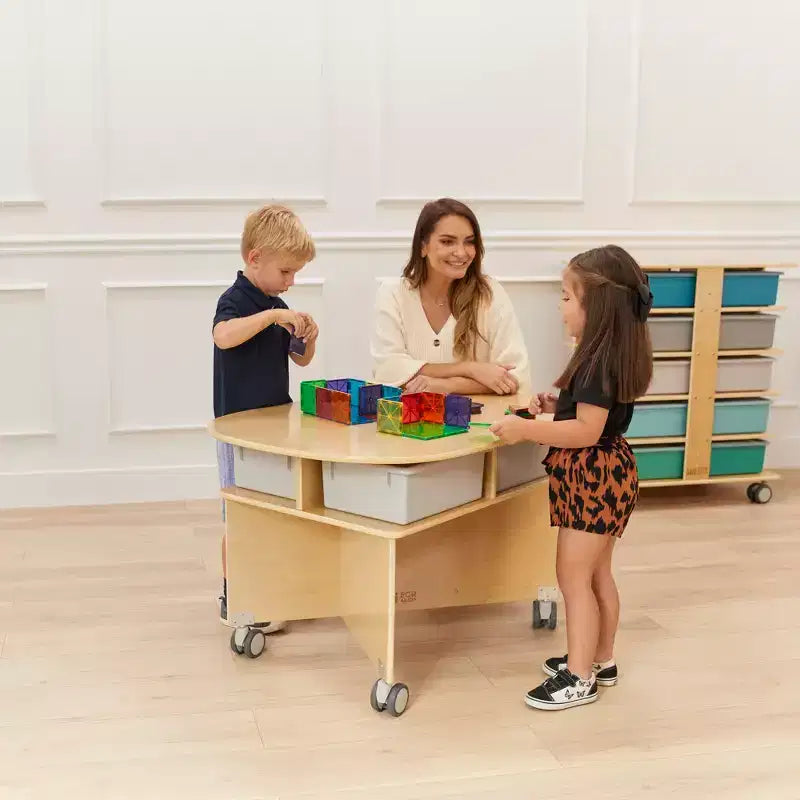 Table de collaboration mobile avec rangement ECR4Kids, mobilier polyvalent