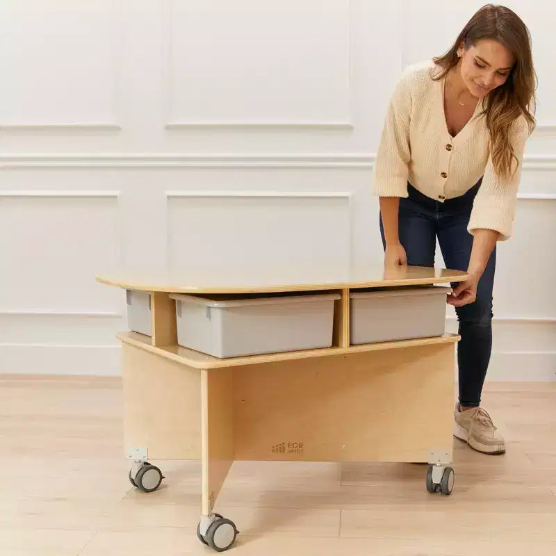 Table de collaboration mobile avec rangement ECR4Kids, mobilier polyvalent