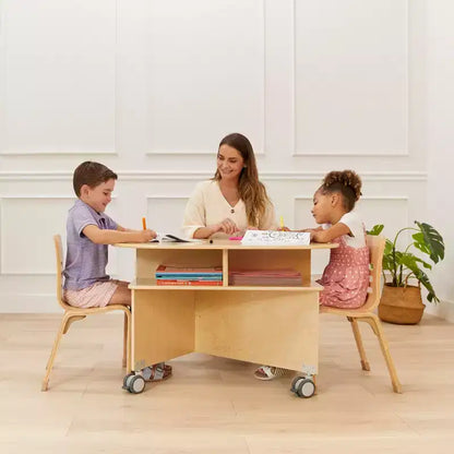Table de collaboration mobile avec rangement ECR4Kids, mobilier polyvalent