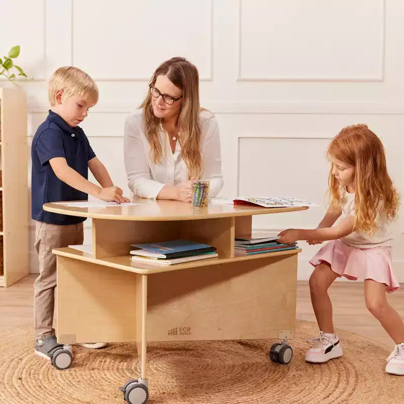 Table de collaboration mobile avec rangement ECR4Kids, mobilier polyvalent