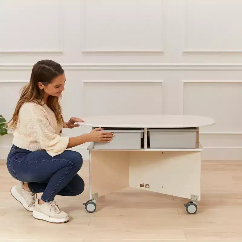 Table de collaboration mobile avec rangement ECR4Kids, mobilier polyvalent