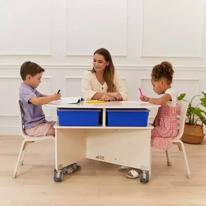 Table de collaboration mobile avec rangement ECR4Kids, mobilier polyvalent