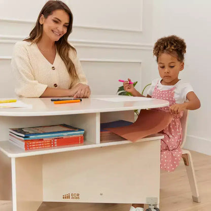 Table de collaboration mobile avec rangement ECR4Kids, mobilier polyvalent