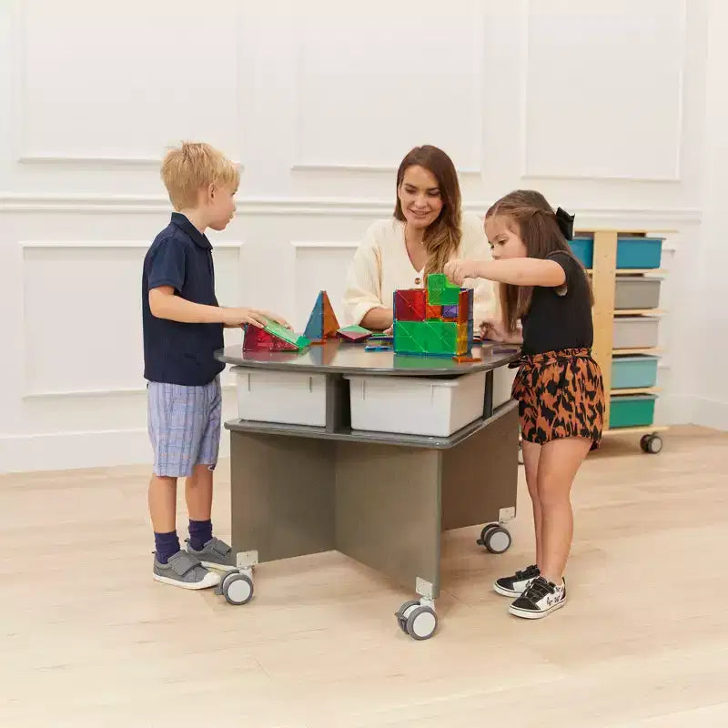 Table de collaboration mobile avec rangement ECR4Kids, mobilier polyvalent