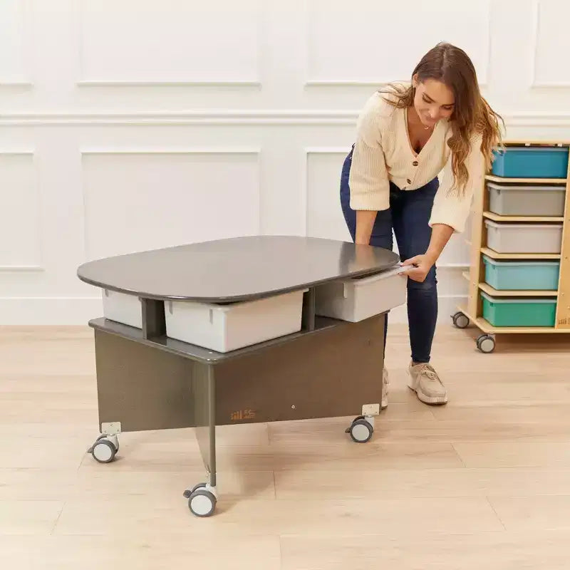 Table de collaboration mobile avec rangement ECR4Kids, mobilier polyvalent