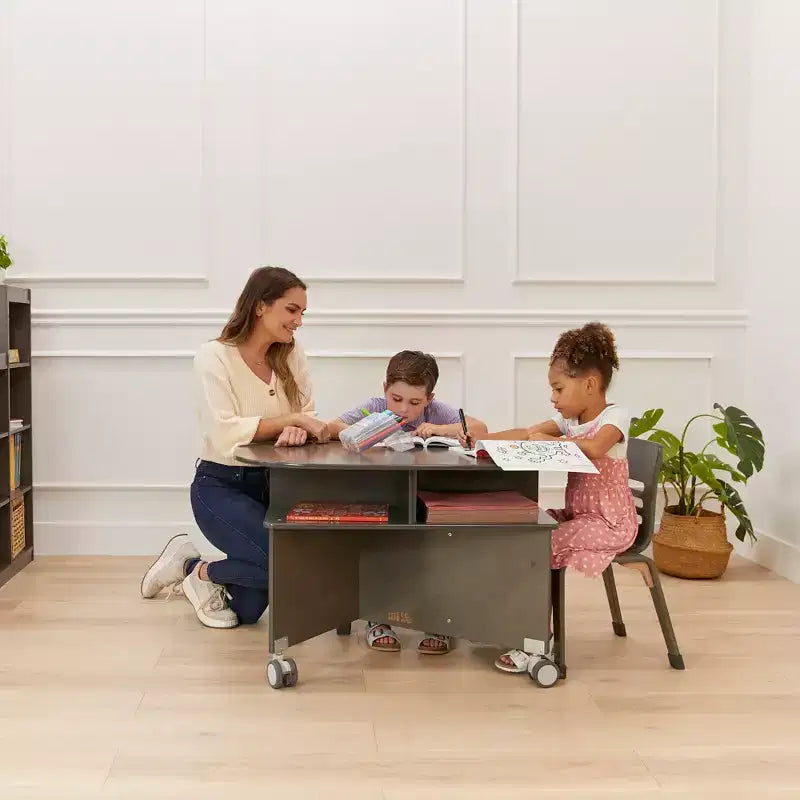 Table de collaboration mobile avec rangement ECR4Kids, mobilier polyvalent