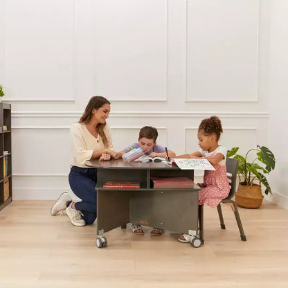 Table de collaboration mobile avec rangement ECR4Kids, mobilier polyvalent