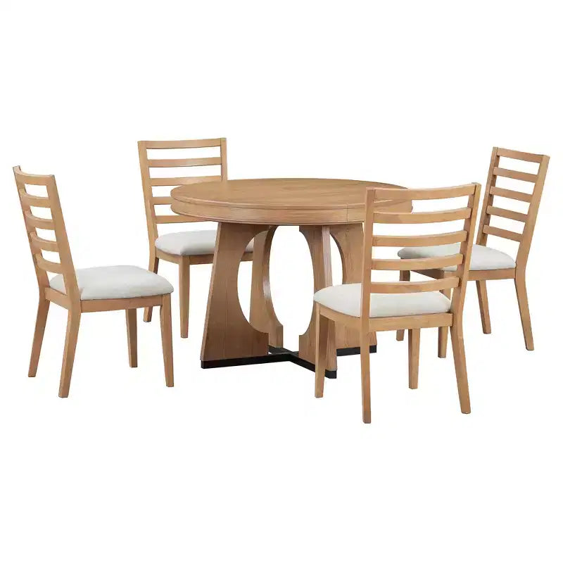 Ensemble de salle à manger fonctionnel Whisen 5 pièces, style rustique rétro, avec 1 table extensible et 4 chaises rembourrées