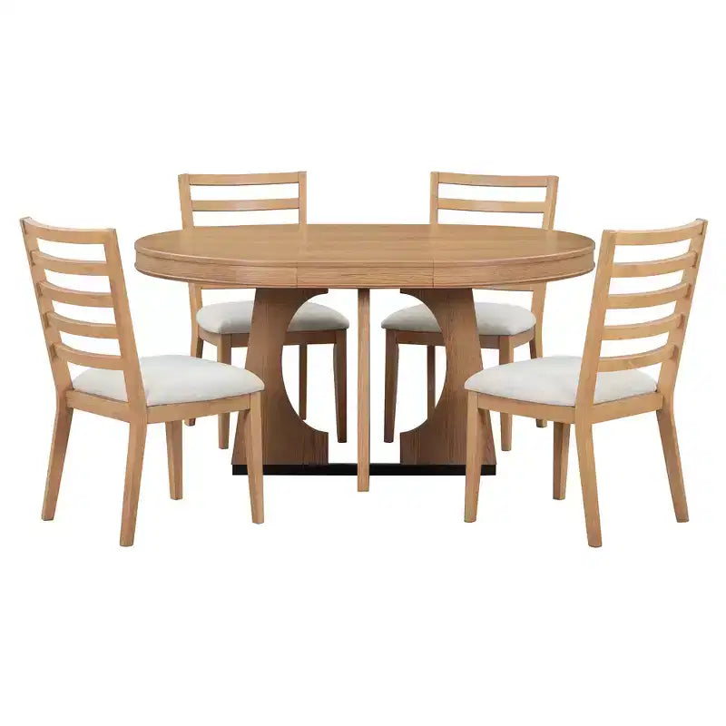 Ensemble de salle à manger fonctionnel Whisen 5 pièces, style rustique rétro, avec 1 table extensible et 4 chaises rembourrées
