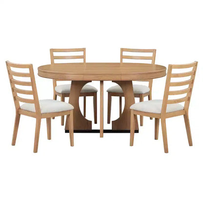 Ensemble de salle à manger fonctionnel Whisen 5 pièces, style rustique rétro, avec 1 table extensible et 4 chaises rembourrées