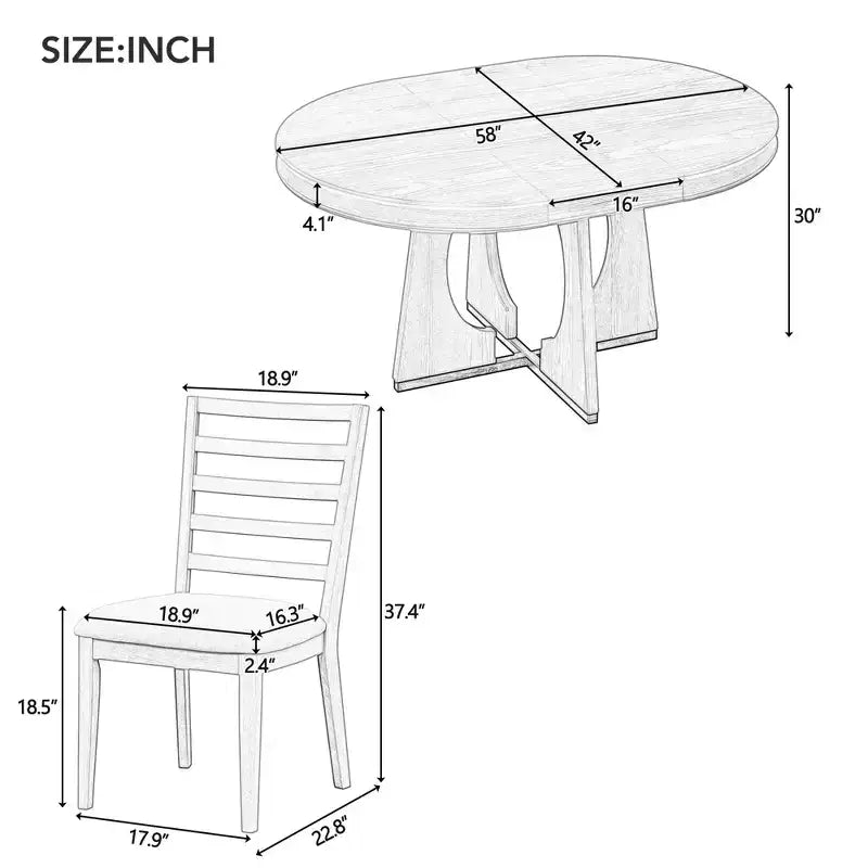 Ensemble de salle à manger fonctionnel Whisen 5 pièces, style rustique rétro, avec 1 table extensible et 4 chaises rembourrées