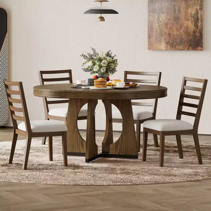 Ensemble de salle à manger fonctionnel Whisen 5 pièces, style rustique rétro, avec 1 table extensible et 4 chaises rembourrées