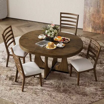 Ensemble de salle à manger fonctionnel Whisen 5 pièces, style rustique rétro, avec 1 table extensible et 4 chaises rembourrées