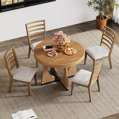 Ensemble de salle à manger fonctionnel Whisen 5 pièces, style rustique rétro, avec 1 table extensible et 4 chaises rembourrées