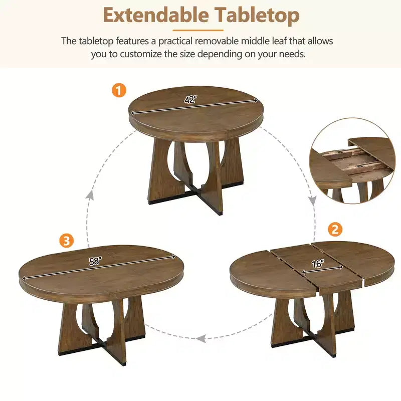 Ensemble de salle à manger fonctionnel Whisen 5 pièces, style rustique rétro, avec 1 table extensible et 4 chaises rembourrées
