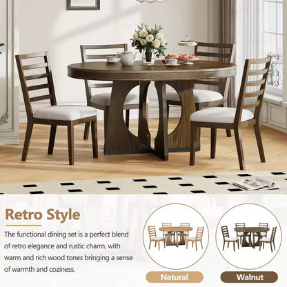 Ensemble de salle à manger fonctionnel Whisen 5 pièces, style rustique rétro, avec 1 table extensible et 4 chaises rembourrées