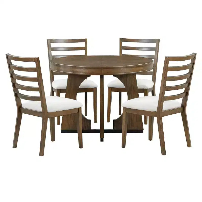 Ensemble de salle à manger fonctionnel Whisen 5 pièces, style rustique rétro, avec 1 table extensible et 4 chaises rembourrées