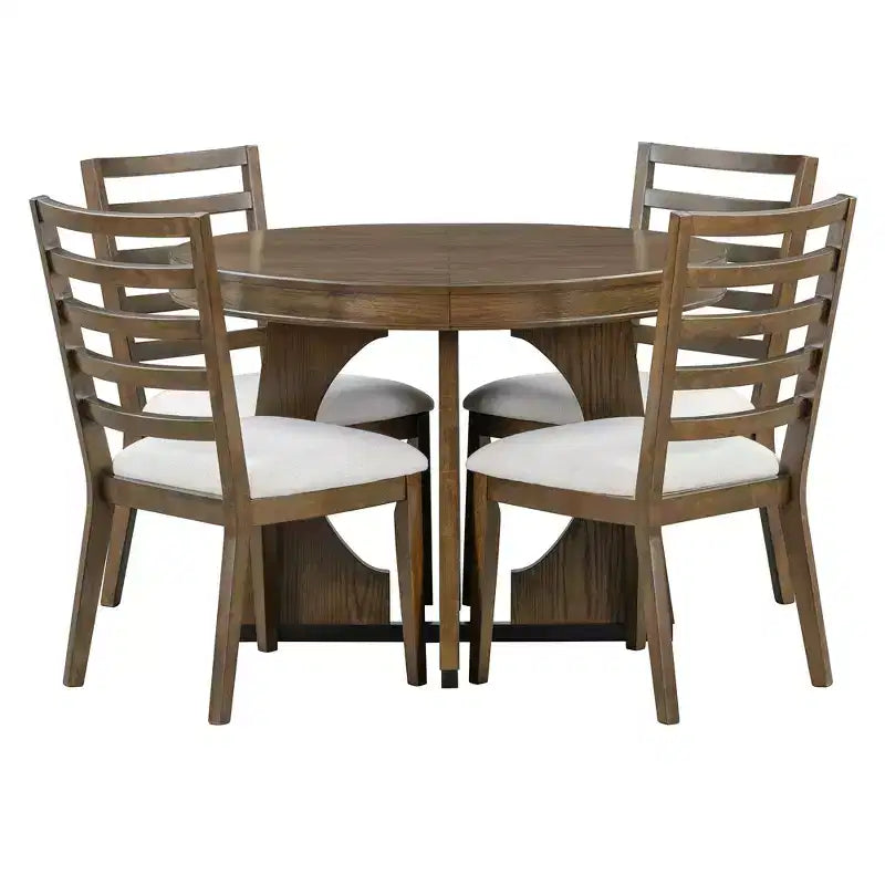 Ensemble de salle à manger fonctionnel Whisen 5 pièces, style rustique rétro, avec 1 table extensible et 4 chaises rembourrées