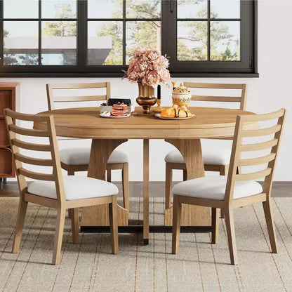 Ensemble de salle à manger fonctionnel Whisen 5 pièces, style rustique rétro, avec 1 table extensible et 4 chaises rembourrées