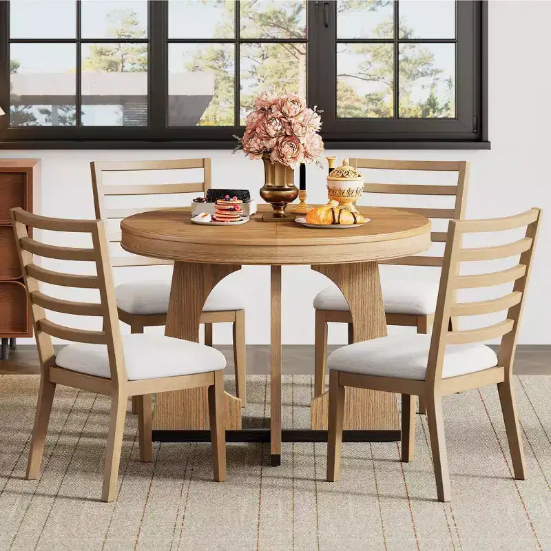 Ensemble de salle à manger fonctionnel Whisen 5 pièces, style rustique rétro, avec 1 table extensible et 4 chaises rembourrées
