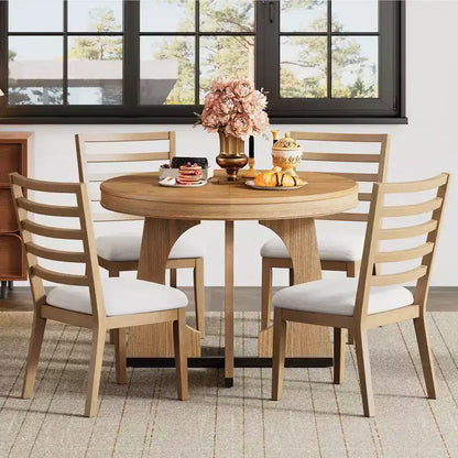 Ensemble de salle à manger fonctionnel Whisen 5 pièces, style rustique rétro, avec 1 table extensible et 4 chaises rembourrées