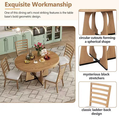 Ensemble de salle à manger fonctionnel Whisen 5 pièces, style rustique rétro, avec 1 table extensible et 4 chaises rembourrées