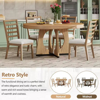Ensemble de salle à manger fonctionnel Whisen 5 pièces, style rustique rétro, avec 1 table extensible et 4 chaises rembourrées