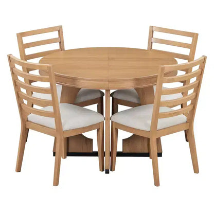 Ensemble de salle à manger fonctionnel Whisen 5 pièces, style rustique rétro, avec 1 table extensible et 4 chaises rembourrées