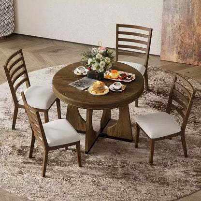 Ensemble de salle à manger fonctionnel Whisen 5 pièces, style rustique rétro, avec 1 table extensible et 4 chaises rembourrées