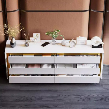 Commode Blanche à Six Tiroirs Famapy Style Contemporain avec Incrustations Dorées