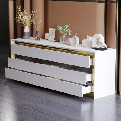Commode Blanche à Six Tiroirs Famapy Style Contemporain avec Incrustations Dorées