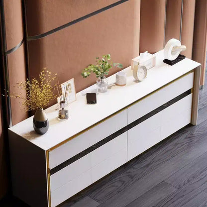 Commode Blanche à Six Tiroirs Famapy Style Contemporain avec Incrustations Dorées