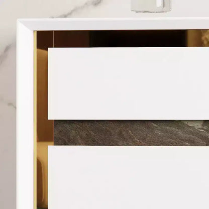 Commode Blanche à Six Tiroirs Famapy Style Contemporain avec Incrustations Dorées