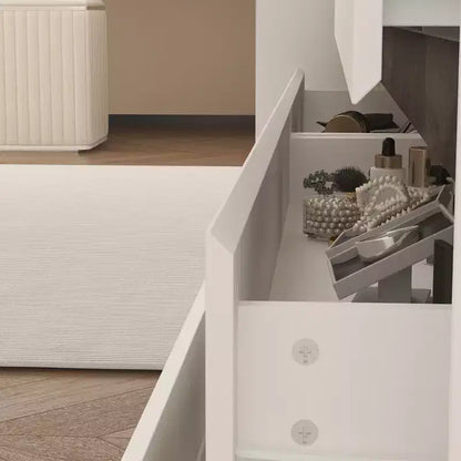 Commode Blanche à Six Tiroirs Famapy Style Contemporain avec Incrustations Dorées
